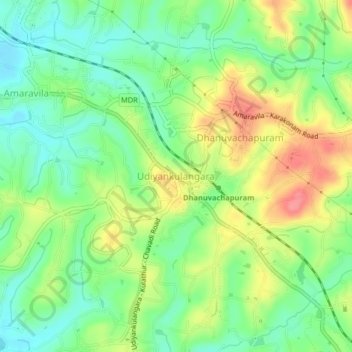 Mappa topografica Udiyankulangara, altitudine, rilievo