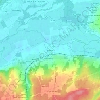 Mappa topografica Quinçay, altitudine, rilievo