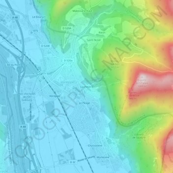 Mappa topografica Gachetière, altitudine, rilievo