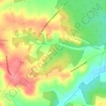 Mappa topografica Cougne, altitudine, rilievo