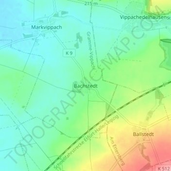 Mappa topografica Bachstedt, altitudine, rilievo