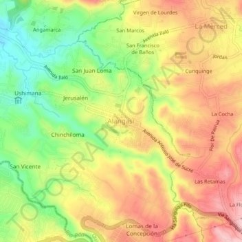 Mappa topografica Alangasí, altitudine, rilievo