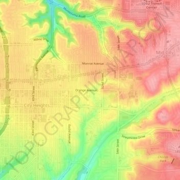 Mappa topografica Colina Park, altitudine, rilievo