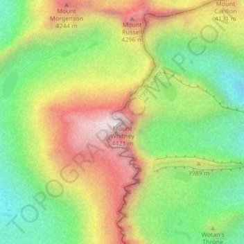 Mappa topografica Mount Whitney, altitudine, rilievo