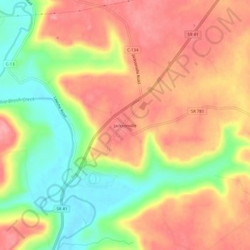 Mappa topografica Jacksonville, altitudine, rilievo