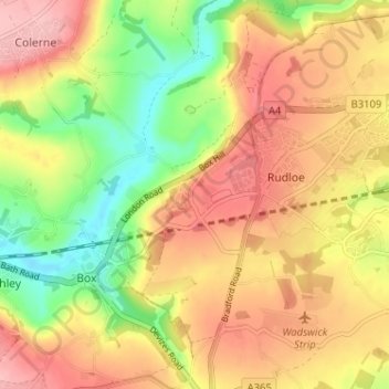 Mappa topografica Box Hill, altitudine, rilievo