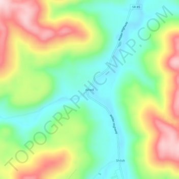 Mappa topografica Allred, altitudine, rilievo