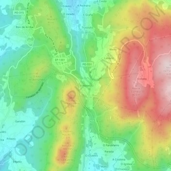 Mappa topografica A Portela, altitudine, rilievo