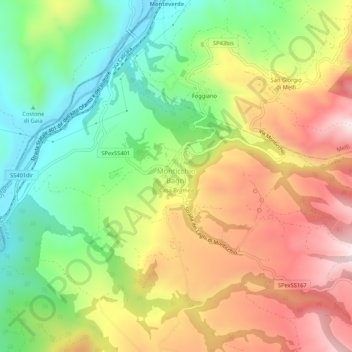 Mappa topografica Monticchio Bagni, altitudine, rilievo