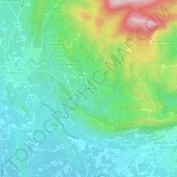 Mappa topografica Vaubelle, altitudine, rilievo