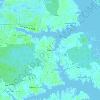 Mappa topografica Seaford, altitudine, rilievo