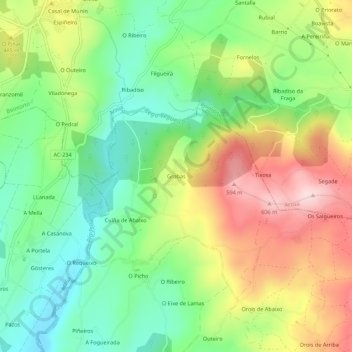 Mappa topografica Grobas, altitudine, rilievo
