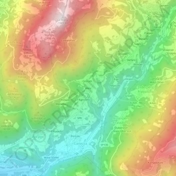 Mappa topografica Mala, altitudine, rilievo