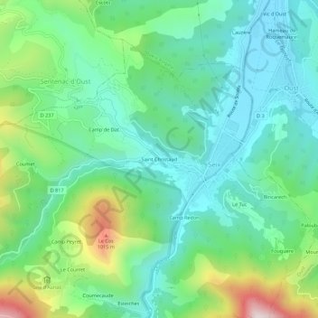 Mappa topografica Saint Christaud, altitudine, rilievo