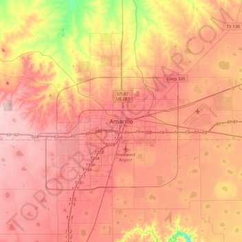 Mappa topografica Amarillo, altitudine, rilievo
