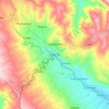 Mappa topografica Ccatcca, altitudine, rilievo