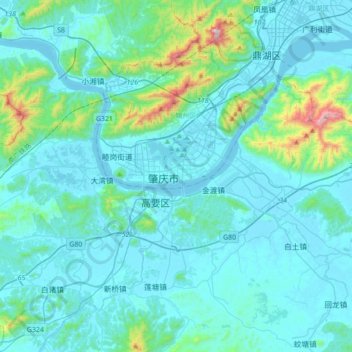 Mappa topografica 肇庆市, altitudine, rilievo