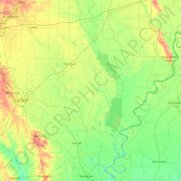 Mappa topografica Arkansas, altitudine, rilievo
