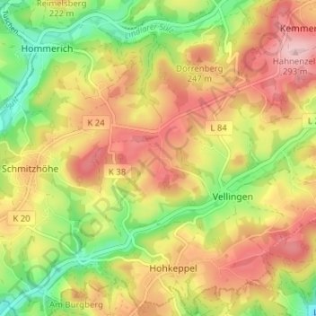 Mappa topografica Unterbergscheid, altitudine, rilievo