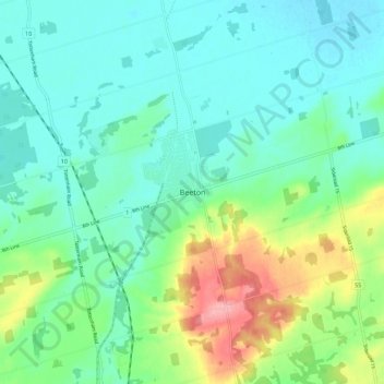 Mappa topografica Beeton, altitudine, rilievo