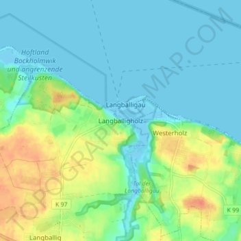 Mappa topografica Langballigholz, altitudine, rilievo