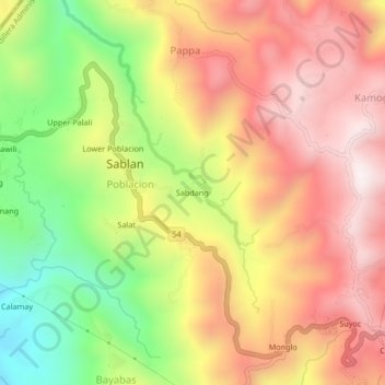 Mappa topografica Sabdang, altitudine, rilievo