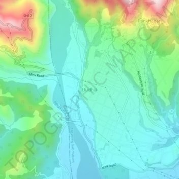Mappa topografica Dudhia, altitudine, rilievo
