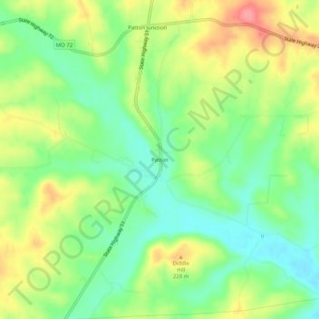 Mappa topografica Patton, altitudine, rilievo