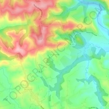 Mappa topografica Charritte, altitudine, rilievo