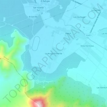 Mappa topografica Lo Arcaya Poniente, altitudine, rilievo