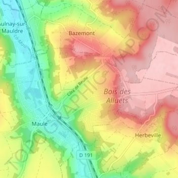 Mappa topografica Cauchoiserie, altitudine, rilievo