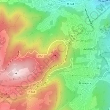 Mappa topografica Puy de Gravenoire, altitudine, rilievo