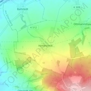 Mappa topografica Hottelstedt, altitudine, rilievo