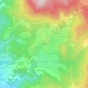 Mappa topografica Le Mayet, altitudine, rilievo