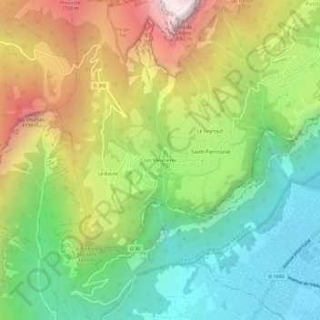 Mappa topografica Les Meunières, altitudine, rilievo