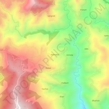 Mappa topografica dalmota, altitudine, rilievo