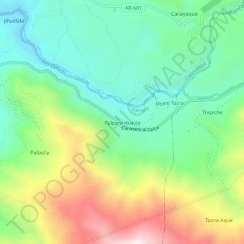 Mappa topografica Pulpera Huayjo, altitudine, rilievo