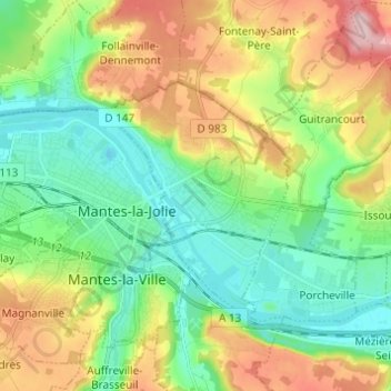 Mappa topografica Limay, altitudine, rilievo