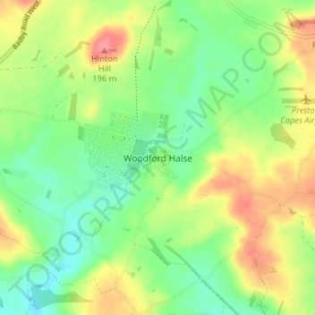 Mappa topografica Woodford Halse, altitudine, rilievo