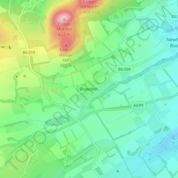 Mappa topografica Bowden, altitudine, rilievo