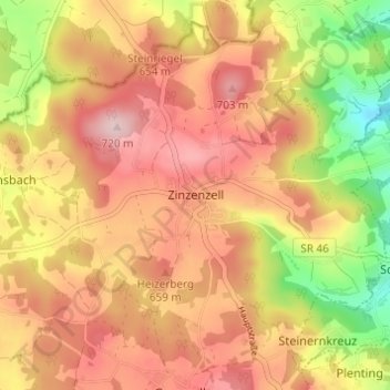 Mappa topografica Zinzenzell, altitudine, rilievo