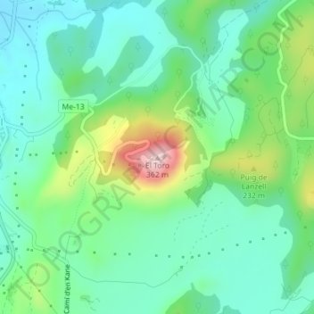 Mappa topografica El Toro, altitudine, rilievo