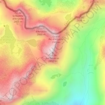 Mappa topografica Pico de las Neveras, altitudine, rilievo