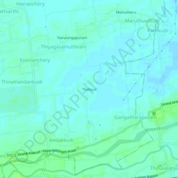 Mappa topografica Thaliyur, altitudine, rilievo