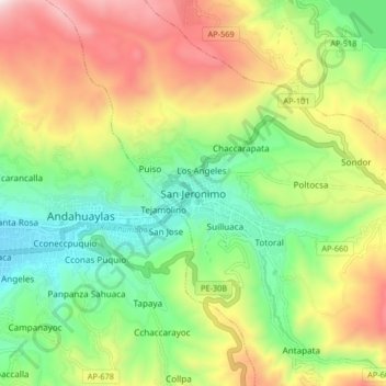 Mappa topografica San Jeronimo, altitudine, rilievo