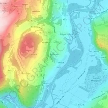 Mappa topografica Le Montey, altitudine, rilievo