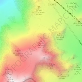 Mappa topografica Triangle du Tacul, altitudine, rilievo