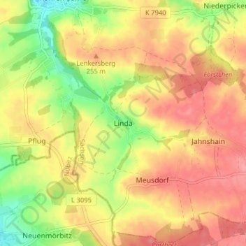 Mappa topografica Linda, altitudine, rilievo