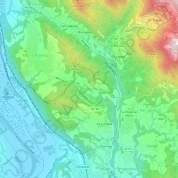 Mappa topografica Pomino, altitudine, rilievo