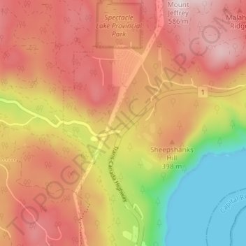 Mappa topografica Malahat, altitudine, rilievo
